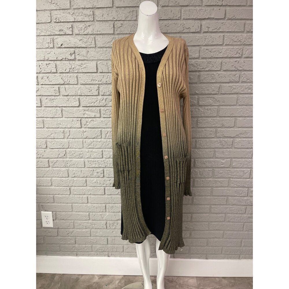 Christine Phillipe Women Long Sleeve Ribbed Ombré Long Cardigan Size L